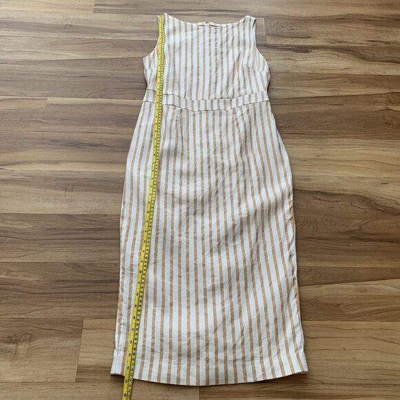 Boden Womens Maggie Sheath Linen Dress Midi Size 6 White Tan Striped Lined - Picture 5 of 13